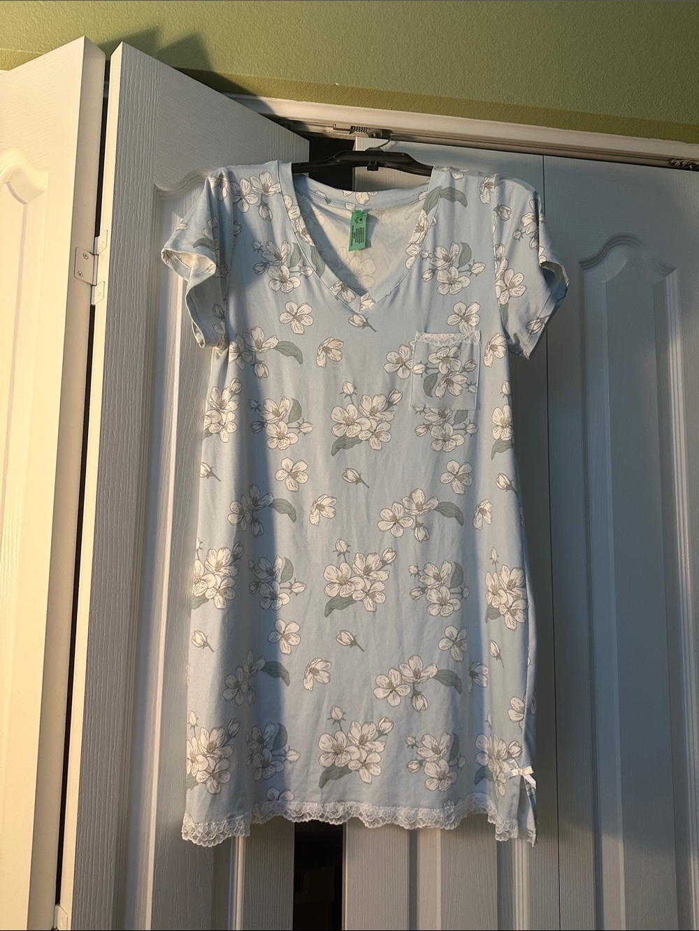 Lands' End Light Blue Floral V-Neck Casual Dress